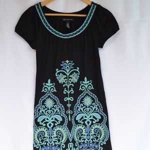 INC Embroidered Shift Dress in Black (Size S)